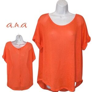a.n.a A New Approach Split Back Orange Open Knit Top - Women’s XL